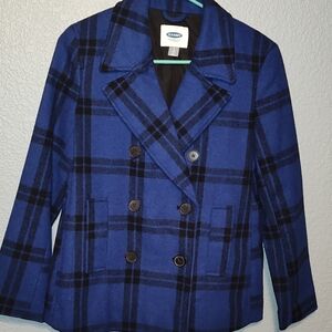 Women Old Navy Blue Plaid Coat S
